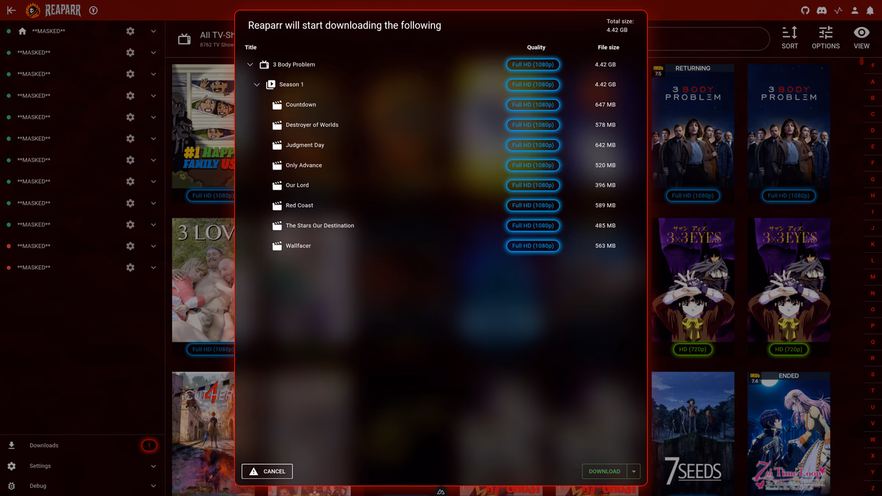 TV show library – download confirmation dialog
