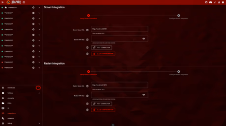 Settings – integration configuration overview